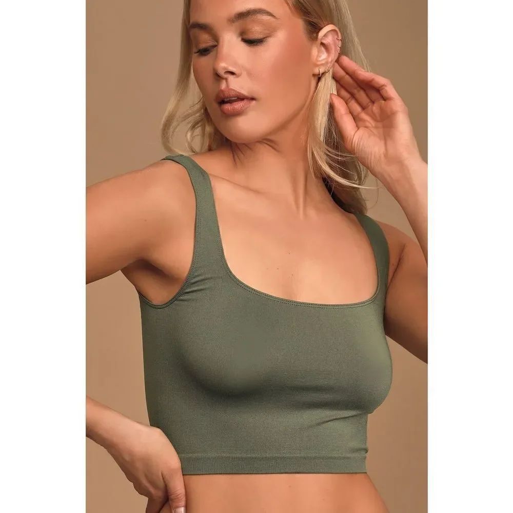 Free People NWT Scoop Neck Army Green Crop Tank Top SZ XS/S
